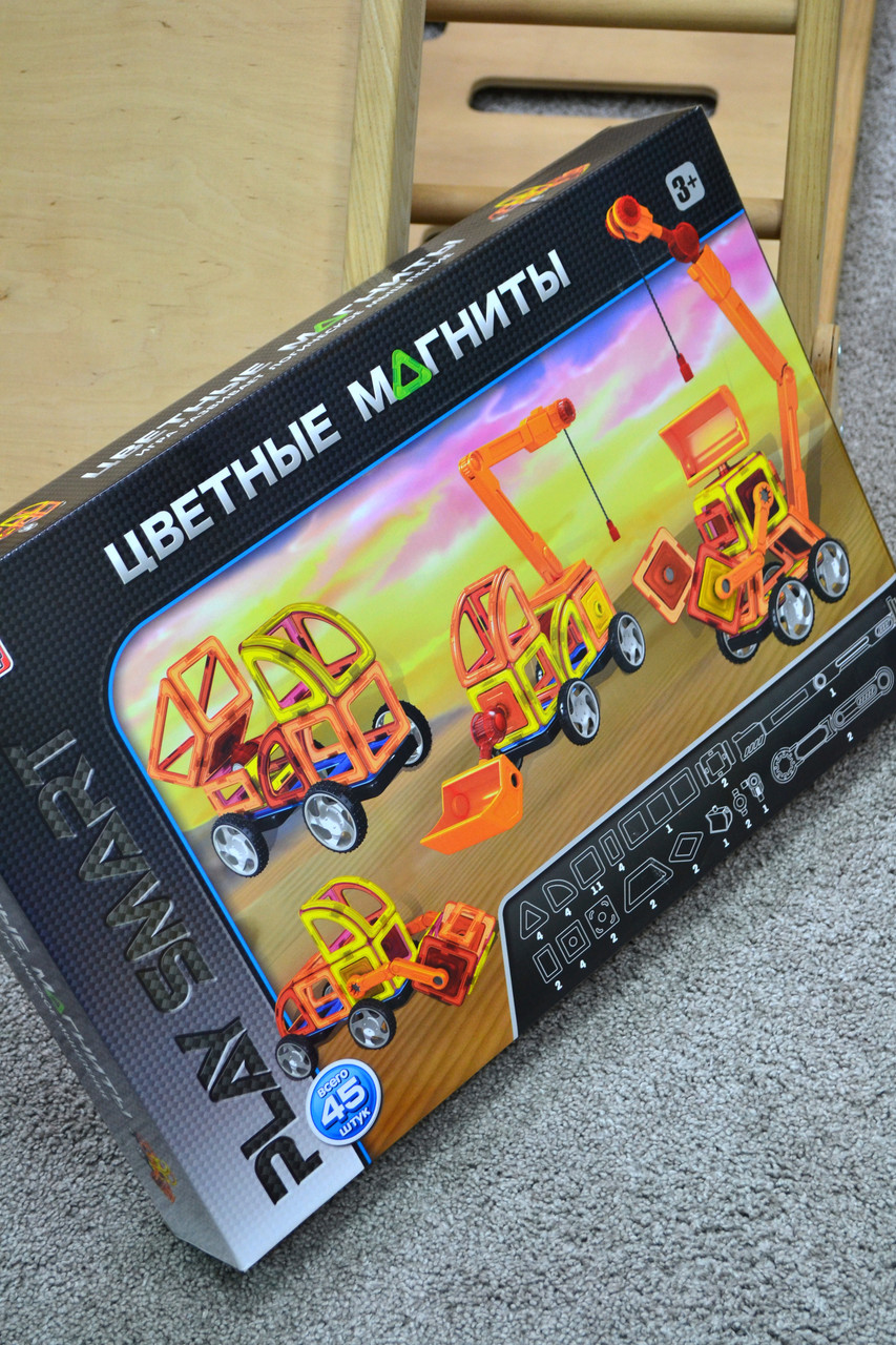 Магнітний конструктор Play Smart 2428 на 45 деталей Будтехніка, фото 1