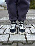 Кросівки зимові Adidas Campus Black White жіночі чорні з хутром замшеві адідас кампус теплі кеди, фото 3