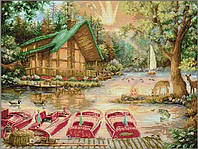Набор для вышивания крестиком " Сказочный домик в лесу", размер 56 х 44 см