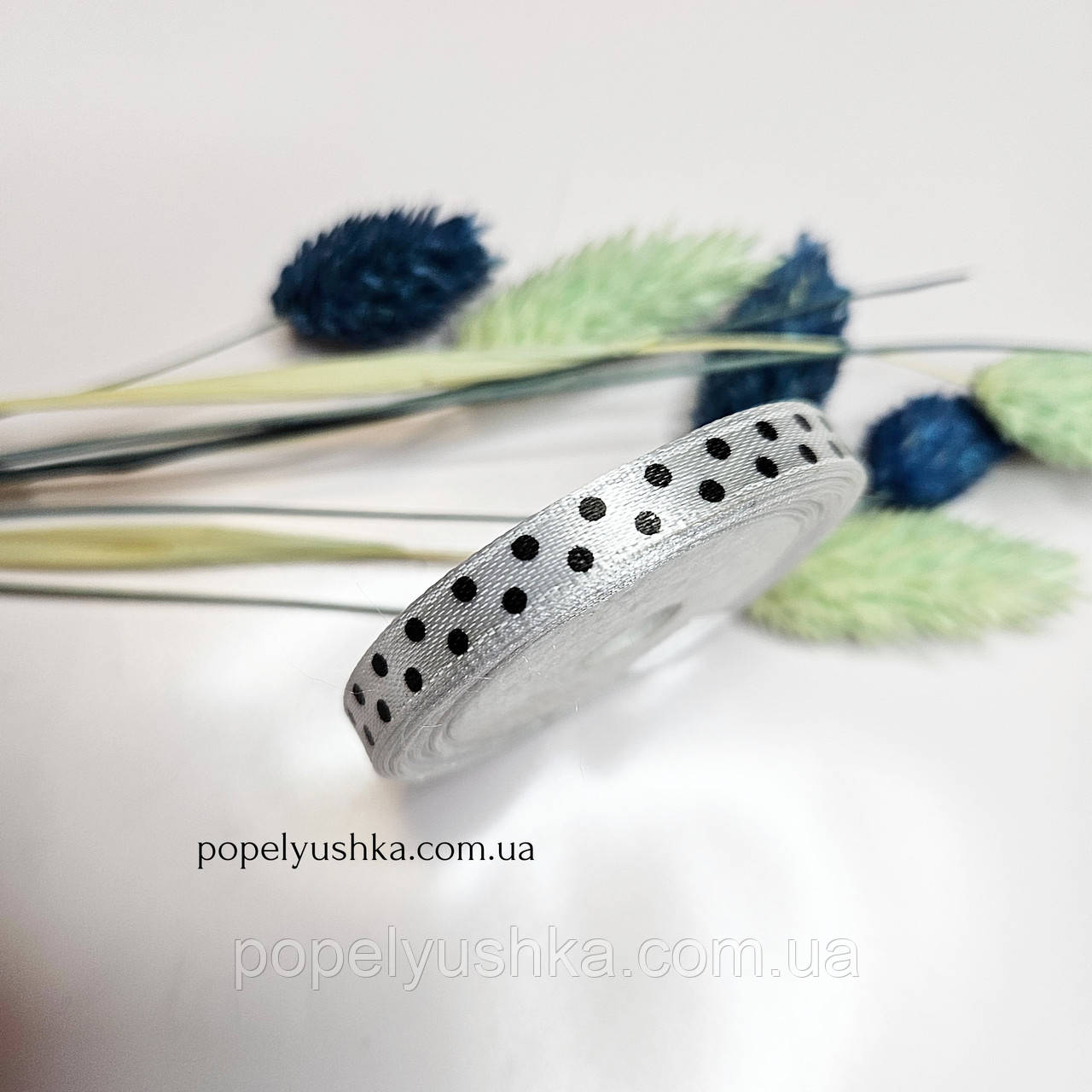 Стрічка атласна в горох 0.6 см біла, фото 1