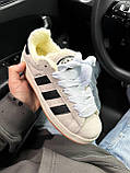 Кросівки зимові Adidas Campus Beige Black жіночі бежеві з хутром замшеві адідас кампус теплі кеди, фото 3