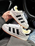 Кросівки зимові Adidas Campus Beige Black жіночі бежеві з хутром замшеві адідас кампус теплі кеди, фото 2