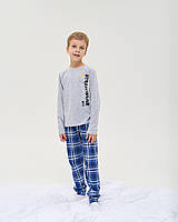 Пижама на мальчика со штанами в клеточку размеры 8-9, 10-11, 12-13, 14-15