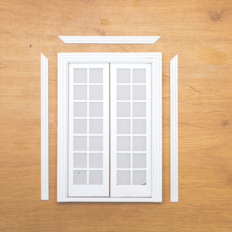 Мініатюра двері двостулкові скляні без ручок 19.6*13.7 см Білі, фото 1