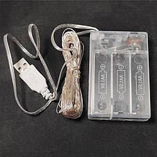 Гірлянда на батарейках + USB 10м, холодний білий, фото 3