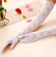 Довгі фатинові рукавички білі рукавички мереживні квіточки