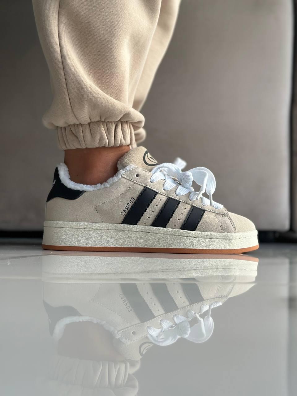 Кросівки зимові Adidas Campus Grey White жіночі сірий на хутрі замшеві адідас кампус теплі кеди, фото 1