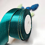 Атласна стрічка темно-зелена з люрексом, 2.5 см, фото 2