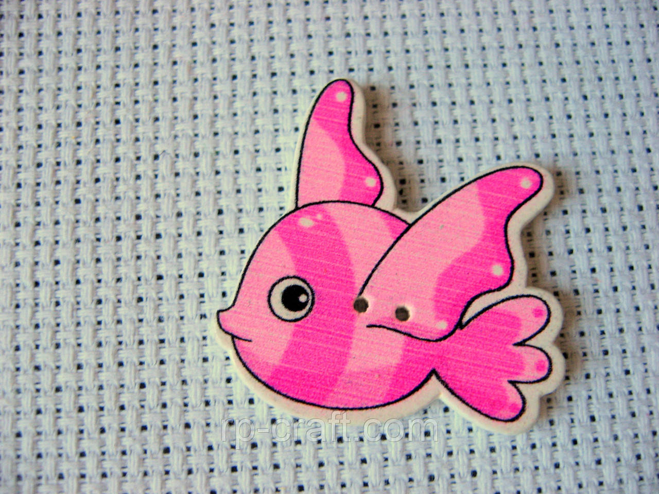 Гудзик дерев'яний, декоративний. Рожева рибка, 30х31 мм, фото 1