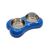 Посуда для собак KIKA Миска BONE SHAPE двойная M синяя (SDML991082AMM) - Топ Продаж!