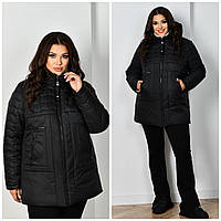 Жіноча зимова куртка з капюшоном В 795 чорний, розміри 50-60