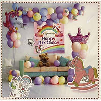 Декор праздничный ко дню рождения T-8610 Баннер с шариками ЕДИНОРОГ