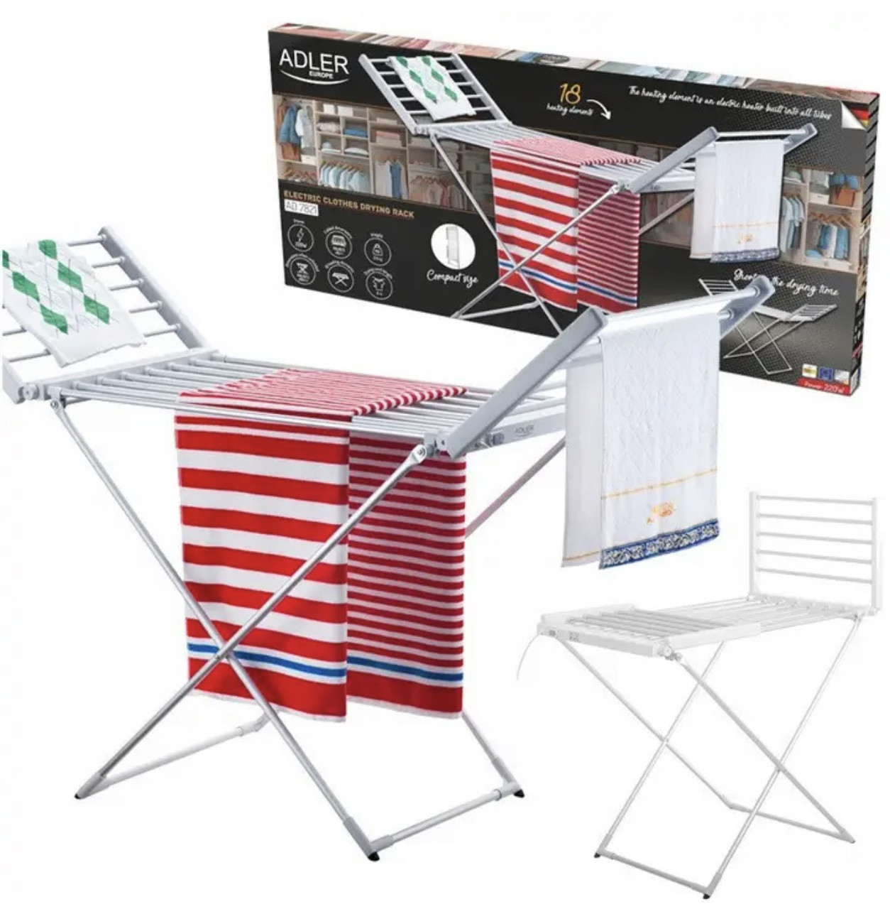 Складна електрична сушарка для одягу та білизни Adler AD 7821 Польща, фото 1