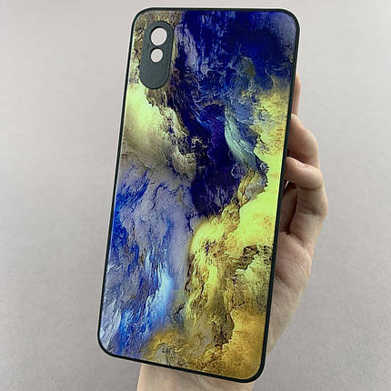 Чохол для Xiaomi Redmi 9A мармуровий чохол із захистом камери на телефон сяомі редмі 9а чорний q7k, фото 1