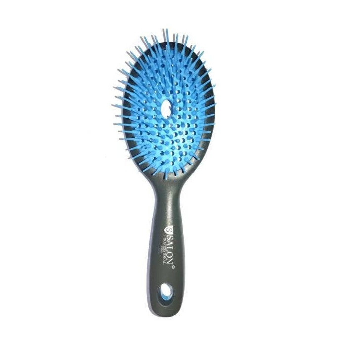 Щітка для розчісування (силікон) мала SALON графіт-блакитна, фото 1