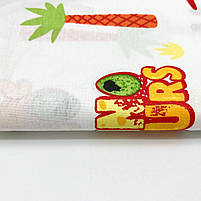 Турецька бавовняна тканина ранфорс "Динозаври жовті, зелені, фіолетові на білому" 240 см, фото 4