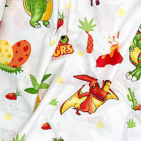 Турецька бавовняна тканина ранфорс "Динозаври жовті, зелені, фіолетові на білому" 240 см, фото 5