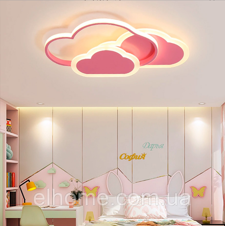 Світлодіодний світильник у вигляді 3-х рожевих хмаринок