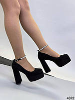 Женские туфли экозамша черные на высокой платформе со стразами 36