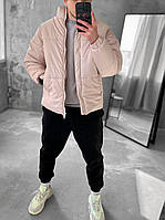 Мужская куртка теплая (бежевая) стильная молодежная без капюшона водоотталкивающая плащевка осень-зима skoly5