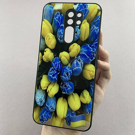 Чохол для Xiaomi Redmi 9 чохол з тюльпанами із захистом камери на телефон сяомі редмі 9 чорний q7k, фото 1