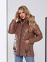 Куртка жіноча демісезонна/демі лаке арт.504, колір коричневий/ молочний шоколад