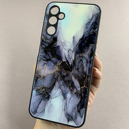 Чохол для Samsung Galaxy A14 4G / 5G чохол з мармуровим візерунком захистом камери на самсунг а14 чорний q7k, фото 1