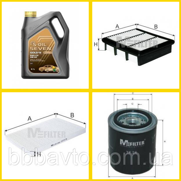 Комплект для ТО HYUNDAI i30/i30CW (1.4 16v ) 2007—2012 (Фільтра 3шт+Олива 4л) (Ви-во MFilter), фото 1