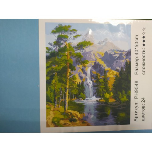 Картина-розмальовка за номерами на полотні 40*50 РН9548 Пейзаж з водоспадом (н-р акр.красок + 3 пензлі)