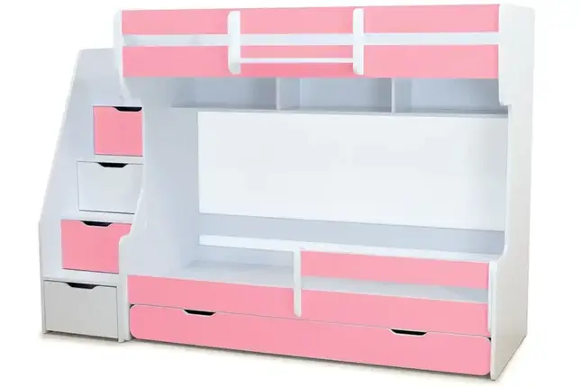 Дитяча двоярусна біла ліжко Pondi / Понди Домінік з ДСП 80х170, Рожевий, фото 2