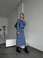 Женский костюм юбка кофта теплый на зиму ангора вязкая черный, серый, белый, блакитний 42, 44, 46, 48 Голубой, 48