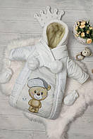 Зимовий дитячий теплий комбінезон для новонародженого на овчині з шарфом 0-6 місяців підійде для виписки