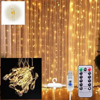 Гірлянда-штора світлодіодна 200 LED 3х2 м + Пульт+USB Теплий білий YU227, фото 1