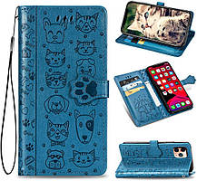 Чохол Cat and Dog для Iphone 11 Pro Max книжка з візитницею шкіра PU блакитний