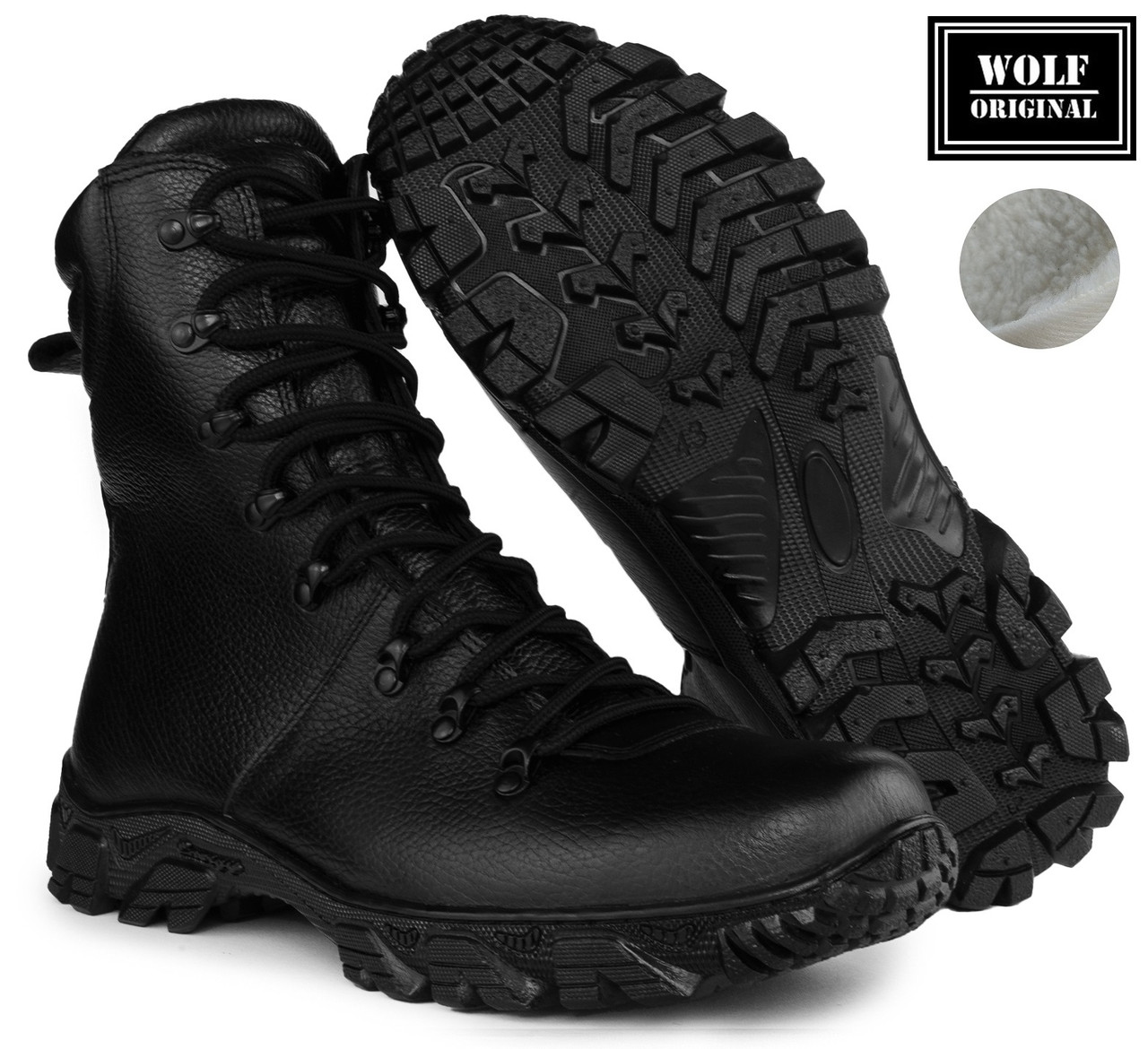 Берцы армейские зимние кожаные на меху "Bundes" влагостойкие черные без вставок, армейские ботинки для ВСУ - фото 2 - id-p2029559894