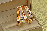 Серьги кольца Хuping Jewelry окошки с камнями 3.8 см золотистые