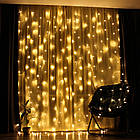 Новорічна яскрава USB гірлянда-штора на 160 LED 2х2 м та 8 ниток Теплий білий, фото 10