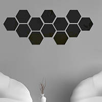 Наклейка на стену 12 штук зеркальная акрил соты мозаика шестигранная 10*8.5 декор 8721 Черный