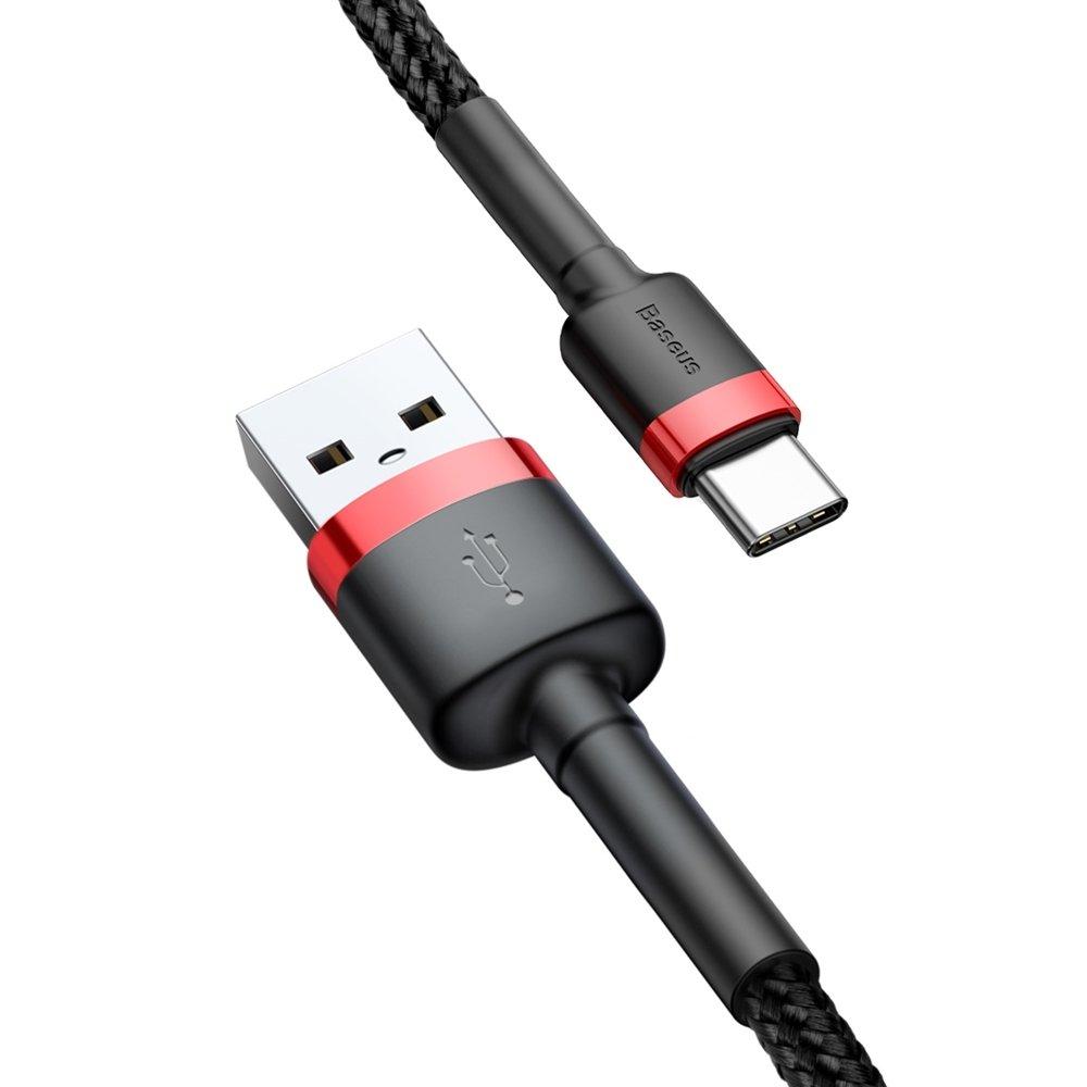Кабель зарядний Baseus USB Type A — USB Type C Cafule нейлоновий кабель QC3.0 2A Black/Red 3 м (CATKLF-U91)