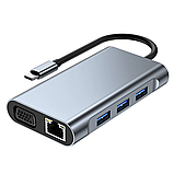 USB Type-C Hub хаб 7 в 1 (USB x3, HDMI, VGA, LAN, Type-C), фото 2