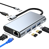 USB Type-C Hub хаб 7 в 1 (USB x3, HDMI, VGA, LAN, Type-C)