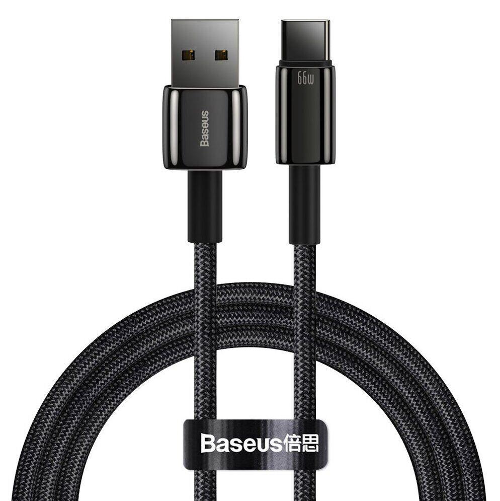 Кабель зарядний Baseus USB Type A — USB Type C Tungsten Gold 66 Вт 1 м Black (CATWJ-B01)