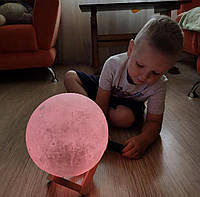 Большая Лампа луна 3D 18 см с пультом сенсорная moon lamp , Детская лампа ночник Луна Новый Год usb на пульте