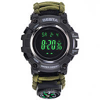 Тактические часы Besta Tactical с компасом, термометр, кремень, свисток, подсветка.