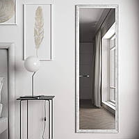 Белое зеркало для макияжа навесное 178х58 в уской раме, красивые зеркала для спальни с патиной серебра