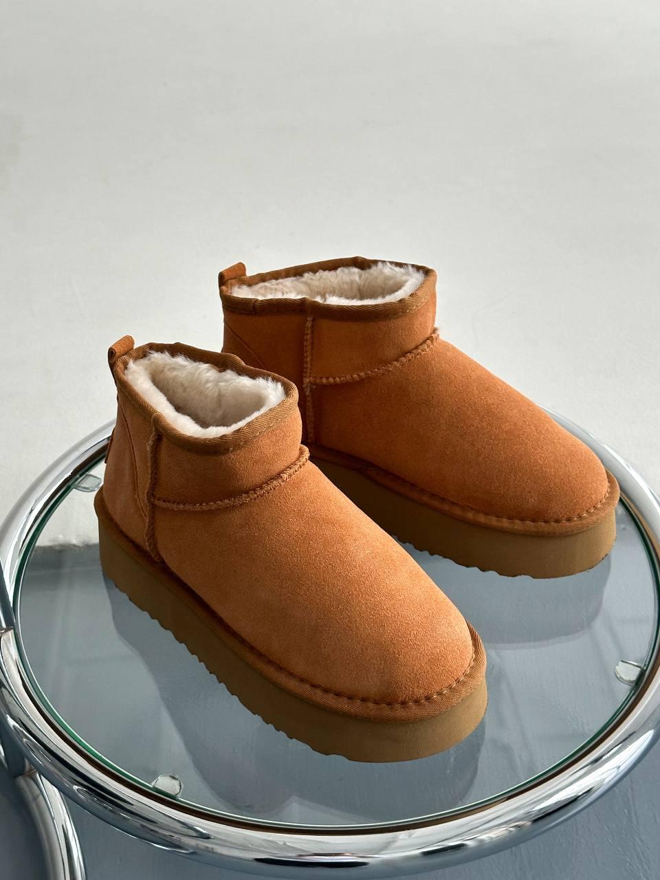 Чоботи уггі жіночі зимові коричневі Ugg Classic Ultra Mini Platform Chestnut (14378)