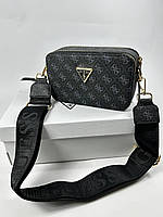 Женская сумка Guess Zippy Snapshot Black (чёрная с серым) красивая сумочка на длинном ремне S75