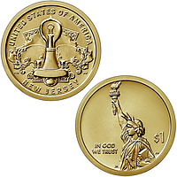 Лампа накаливания Томаса Эдисона - памятная оборотная монета, серия "Американские Инновации", 1 доллар 2019