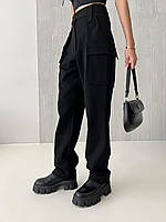Брюки карго женские, из итальянской костюмной ткани, с накладными карманами, слоучи, Черные, XS, S, M, L, XL