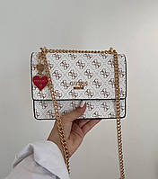 Женская сумка Guess White (белая) стильная роскошная сумочка на декоративной цепочке S6